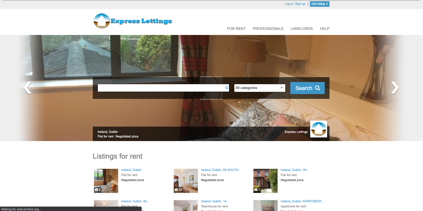 The old unresponsive Express Lettings website