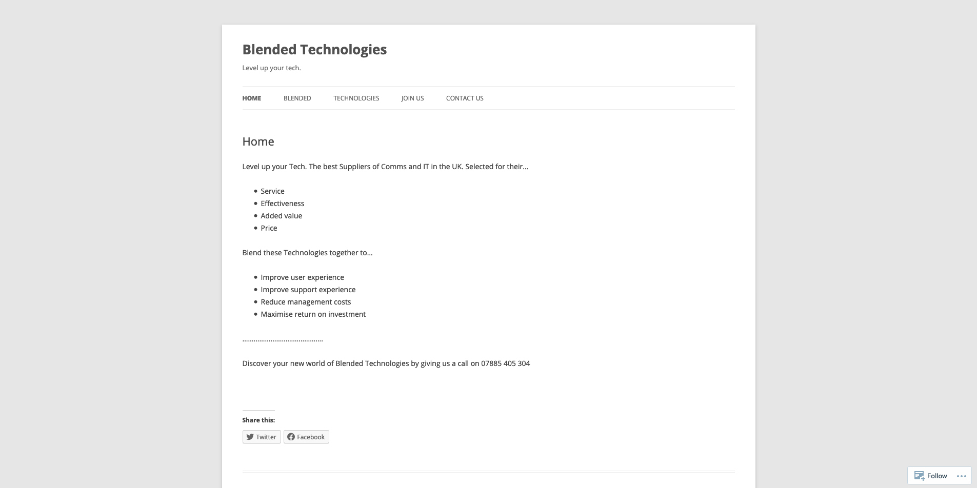 The previous Blended Technologies website design