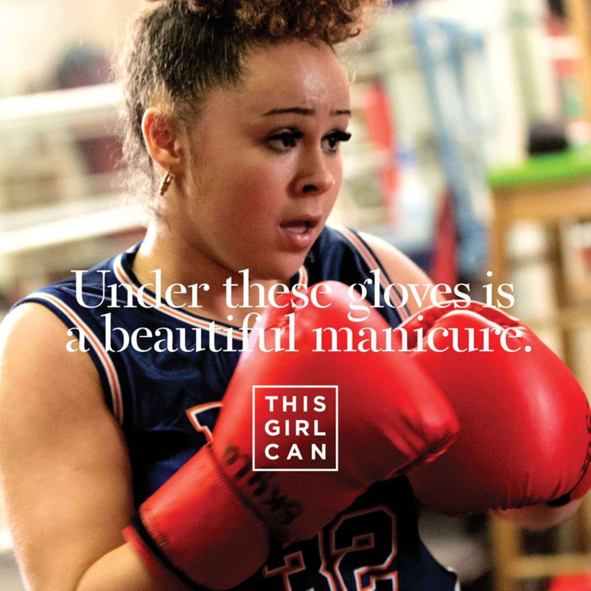 This Girl Can campaign featuring a female boxer with manicured nails