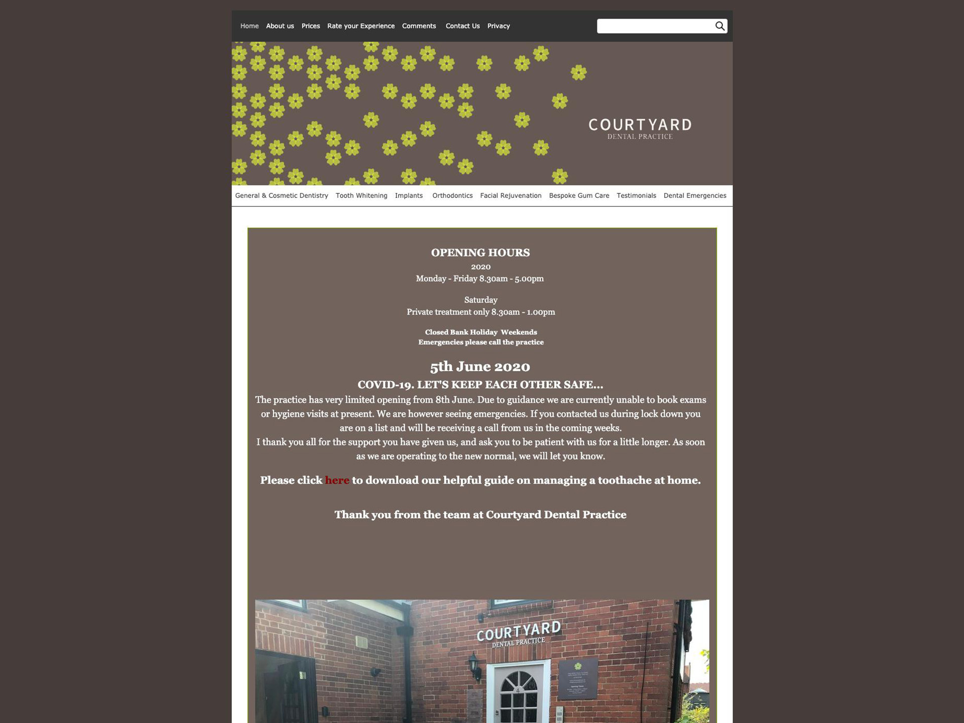 The old Courtyard website design on mobile
