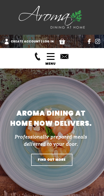 The Aroma website shown on a mobile phone