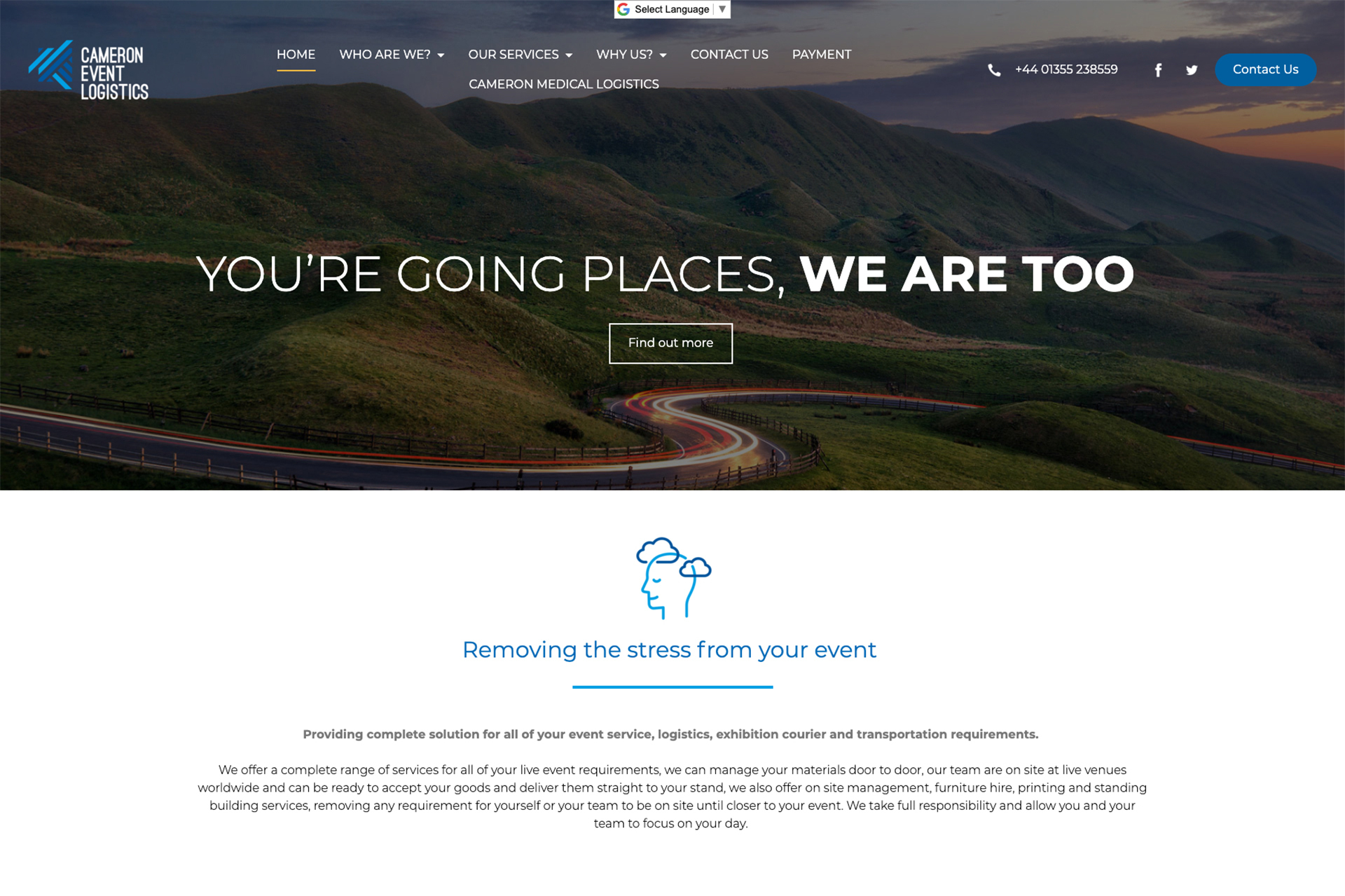 Cameron Event Logistics website - After redesign
