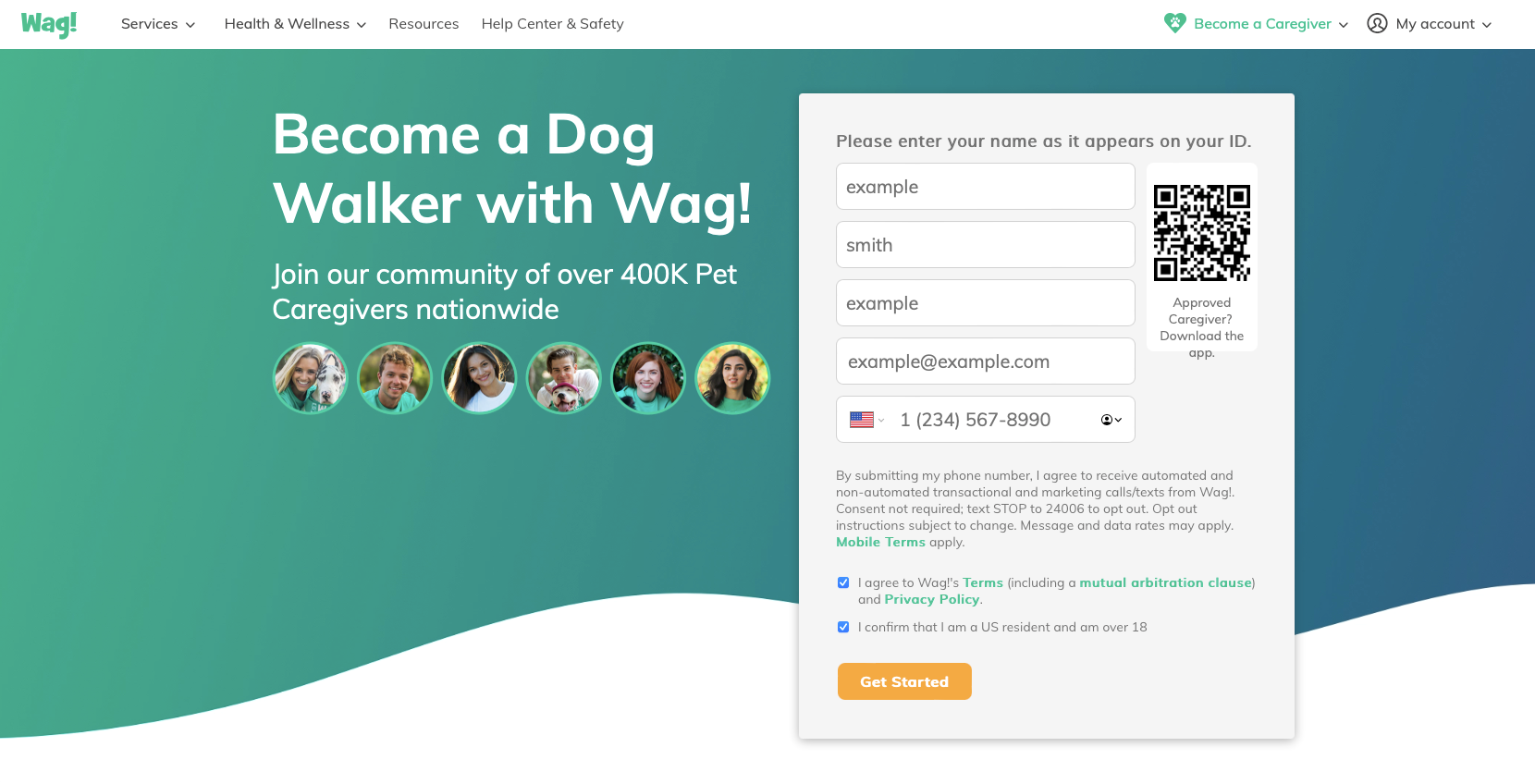 Wag website design for dog walkers
