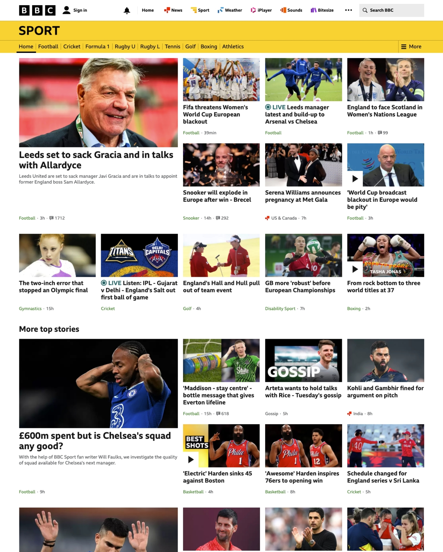 BBC sport website's home page