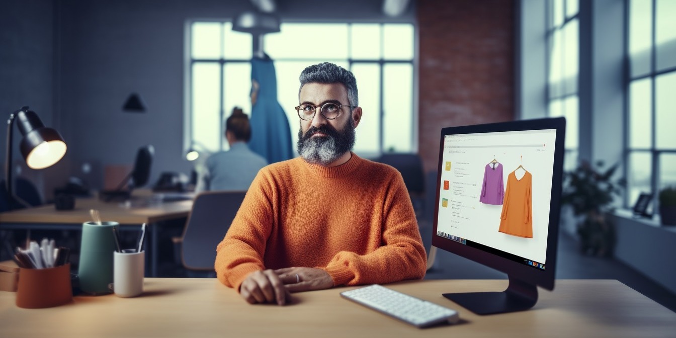 Office worker in an orange jumper - AI created