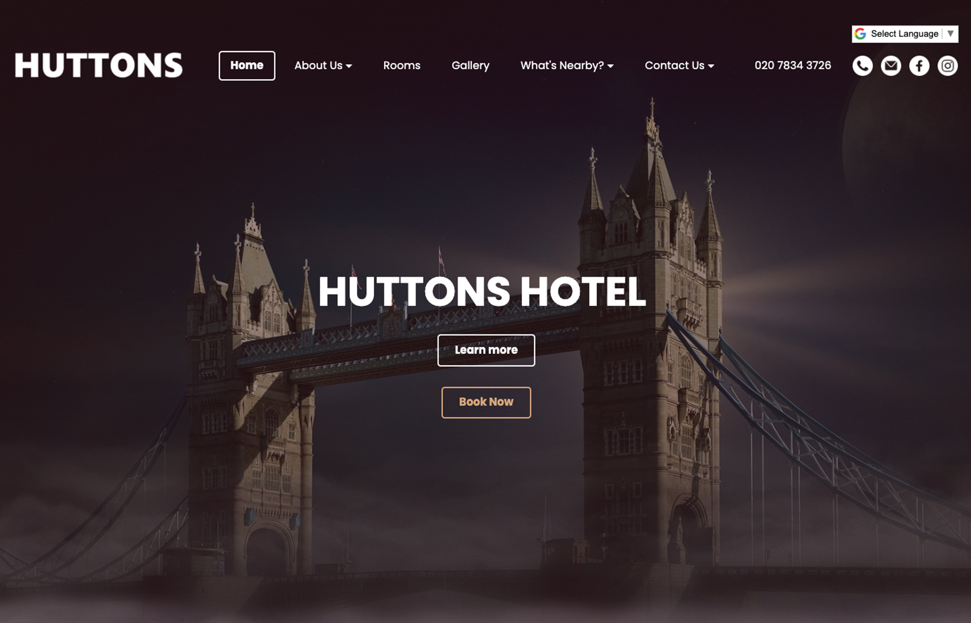 Huttons Hotel website design